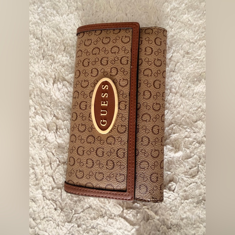 Guess Tan and Brown Logo Wallet